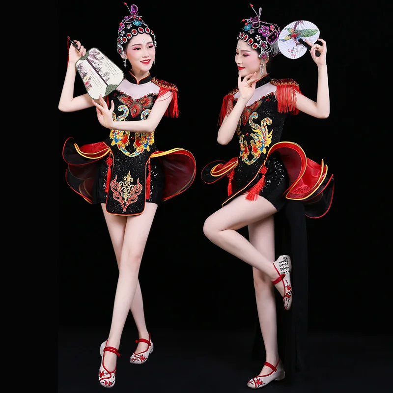 

sexy cheongsam singer dance stage wear DJ modern performance clothing Chinese style photography costumes fan dance outfit