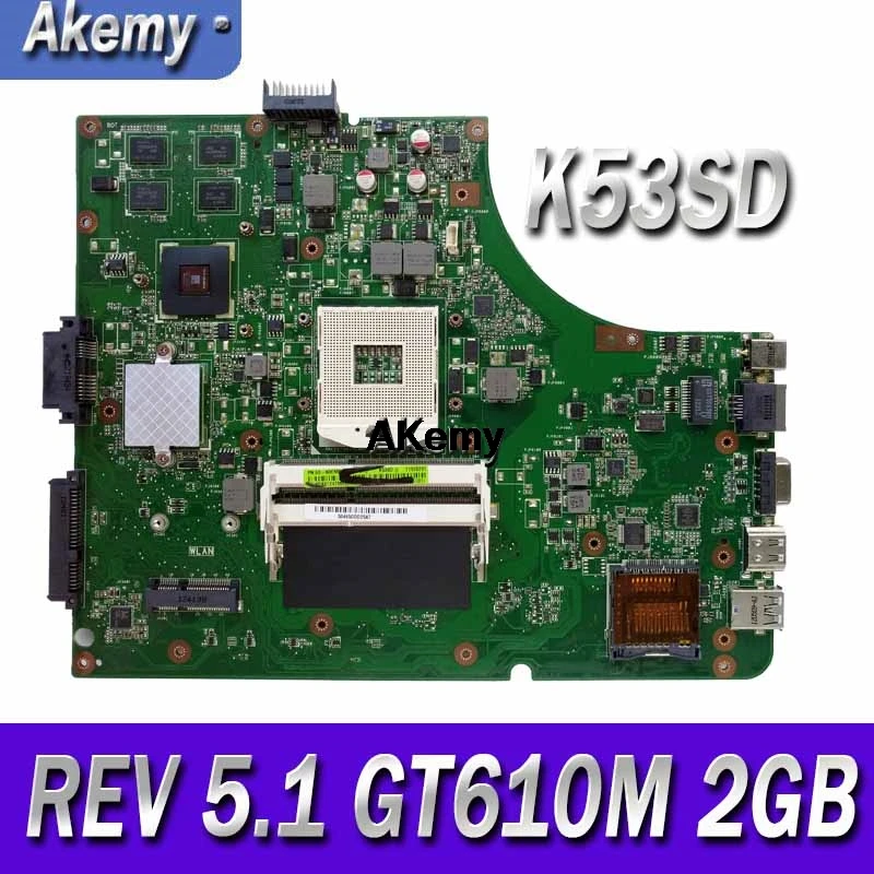 Материнская плата для ноутбука ASUS K53SD K53S A53S, материнская плата K53SD, тест ОК, материнская плата GT610M 2GB HM65