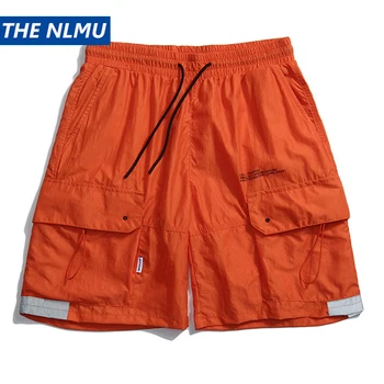 

2020 New Men Cargo Shorts Sweatpants Multi-pocket Elastic Waist Joggers Summer Cool Short Pants Male Casual Beach Orange WO097