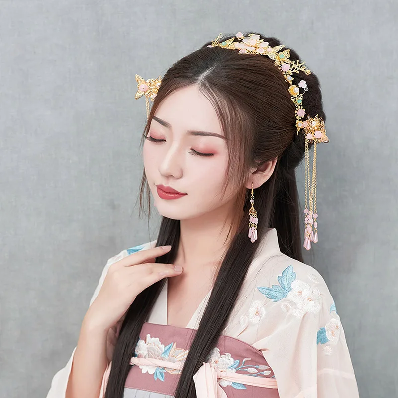 QIANJI Hanfu шпилька полный набор кисточек шаг древний стиль аксессуары для волос ювелирные изделия костюм шпилька головной убор Набор