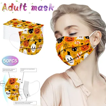 

Fast Delivery 50pc Adult Halloween Print Disposable Protection Three Layer Face Mask Protective Breathable Dustproof Mascarilla