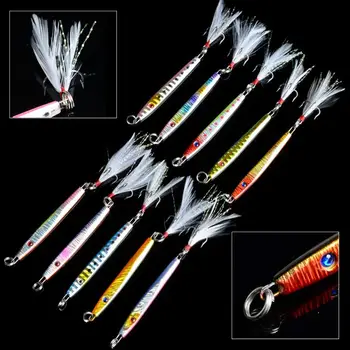 

10pcs/lot 5.6cm 10.9g Artificial Fishing Lures Lead Fish Slice Jig Bait VIB With Feather for Seawater Fishing