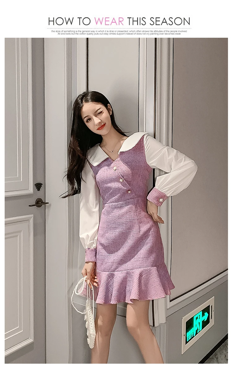 SMTHMA новое осеннее и зимнее винтажное твидовое платье для женщин с длинным рукавом и рюшами шикарное офисное женское платье vestidos