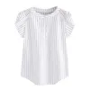 Fashion Blouses Striped Print Shirt Tops Hollow Out Short Butterfly Sleeve Blouse Top Solid Summer Casual Women Shirts Tunic 3