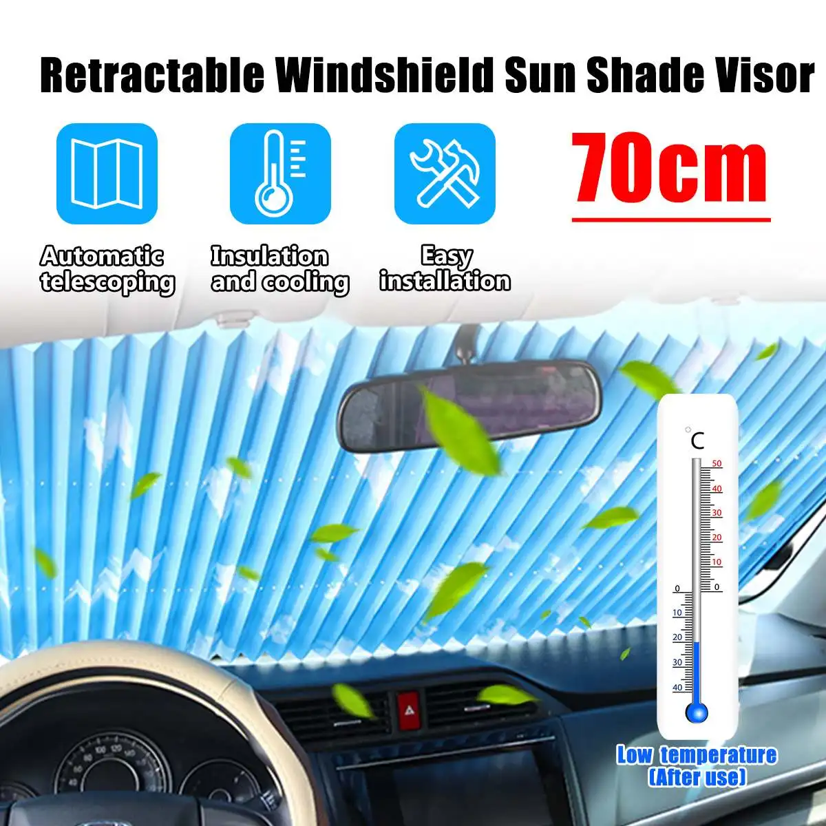 

70cm Automatic Foldable Retractable Windshield sunshade SUV MPV Truck Car Window Sun Shade Upgraded UV Sun Protector