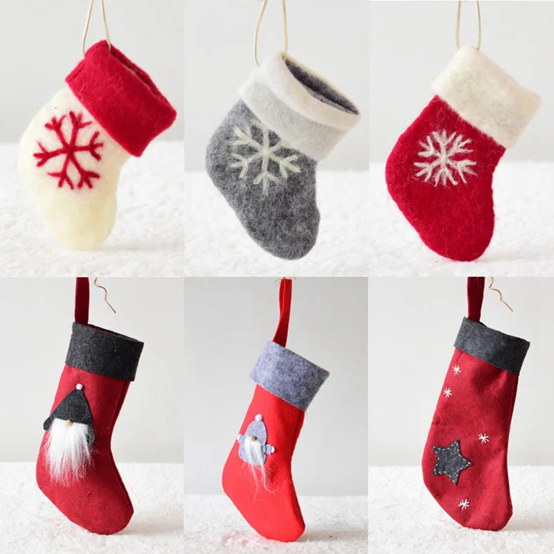 

Mini Christmas Stockings Gifts Cloth Santa Elk Socks Xmas Lovely Gift Bag For Children Fireplace Tree Christmas Decoration