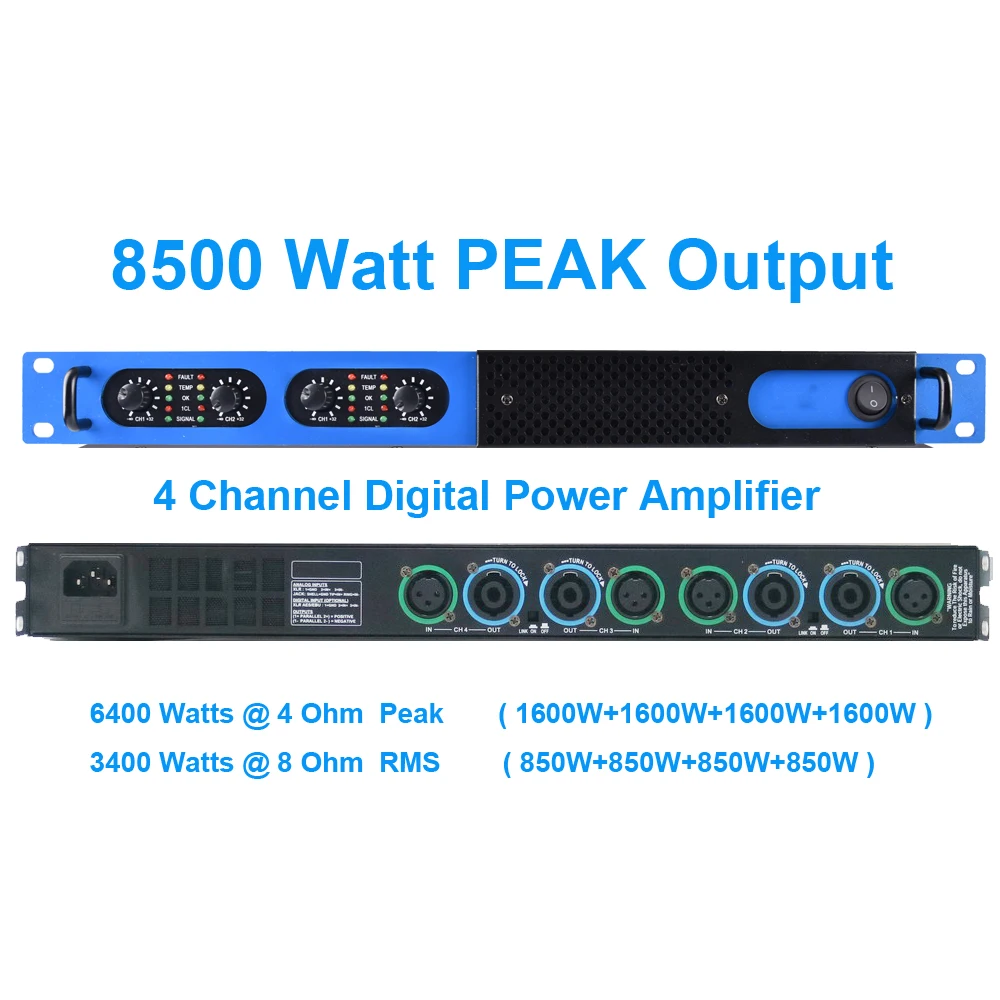 MiCWL 디지털 파워 앰프, 6400W, 4 채널, 5200 와트, 2 파워 버전 스피커, 프리앰프, AMP, 블루, 오렌지