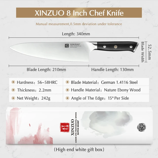Xinzuo 8.5 ' Séf Kés Német 1.4116 Rozsdamentes Acél Éles Penge Cleaver Santoku Konyha Főző Hús Szeletes Szerszám Ébenfogantyú - Image 2