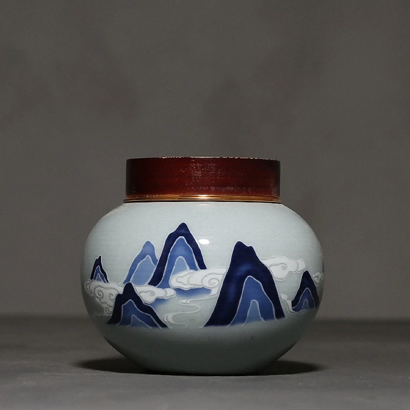 

PINNY Pigmented Retro Vintage Mountains Tea Caddy Vintage Chinese Kung Fu Tea Service Ceramic Storage Containers