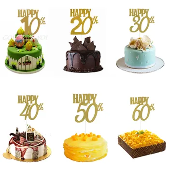 

1PCS Happy 10/20/30/40/50/60th Anniversary Cupcake Topper Glitter Silhouette Cake Topper Wedding Birthday Party Cake Decorations