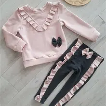 Осенний свитер с рюшами для маленьких девочек, 2 предмета длинные штаны, леггинсы, одежда для малышей, детская одежда 2 предмета, одежда для маленьких девочек