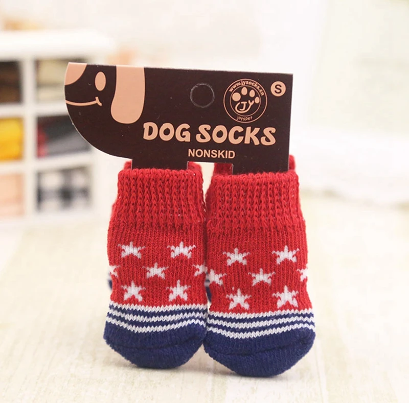 Милые носки для домашних животных и собак, 4 шт. вязаные носки с милыми рисунками щенков и маленьких собак г., модные нескользящие носки на осень и зиму - Цвет: Color 7