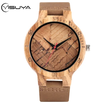 

YISUYA Retro Broken Leaves Face Dial Clock Wood Watch Creative Wood Watches Texture Design Exquisite Wooden Watch for Men Women