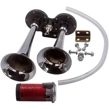 

150DB Air Horn Dual Trumpet Truck Loud For 12V Train Car Boat Kit Compressor 3L Tank Silver 150PSI
