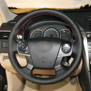 

For Toyota Camry 2012-2014 hand-sewn steering wheel cover black artificial leather anti-slip design all season