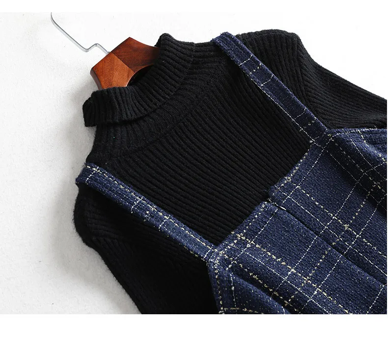 Lan Mu Square Chubby Sister Size Slimming Large Size Dress Autumn And Winter Strapped Dress Sweater Two-Piece Set Slimming