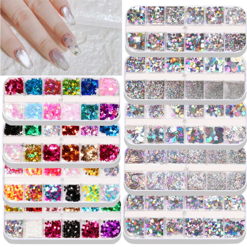 12 Colors Nail Art Decorations Beautiful Butterfly Pattern Body Face Decoration DIY Sequin manicure decoration accessories | Красота и