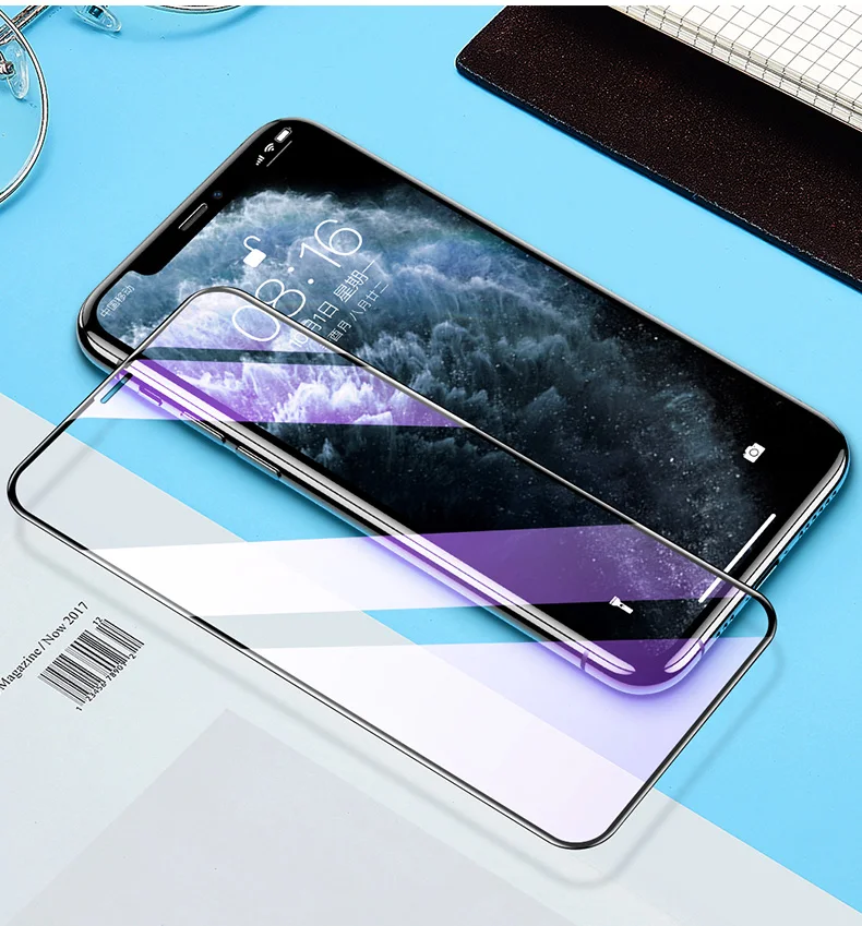 Анти-синий светильник, полное покрытие экрана, стеклянная пленка для iPhone 11 Pro XS MAX XR X, изогнутая пленка из закаленного стекла для iPhone 7 8 6 6S Plus - Цвет: For iPhone X