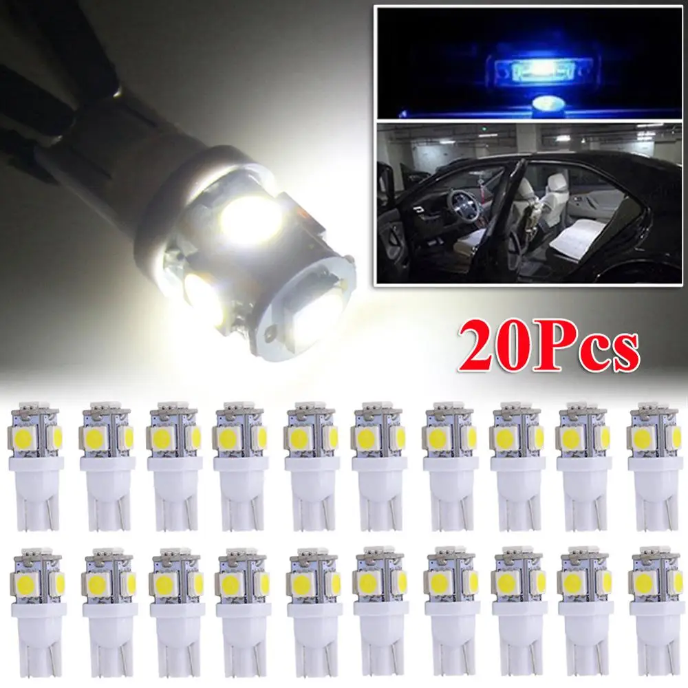 

20PCS T10 LED License Plate Car Interior Lights Bulbs 6000K White 168 2825 194 W5W Long Lasting Led Lamp 50000 Hour Signal Lamp