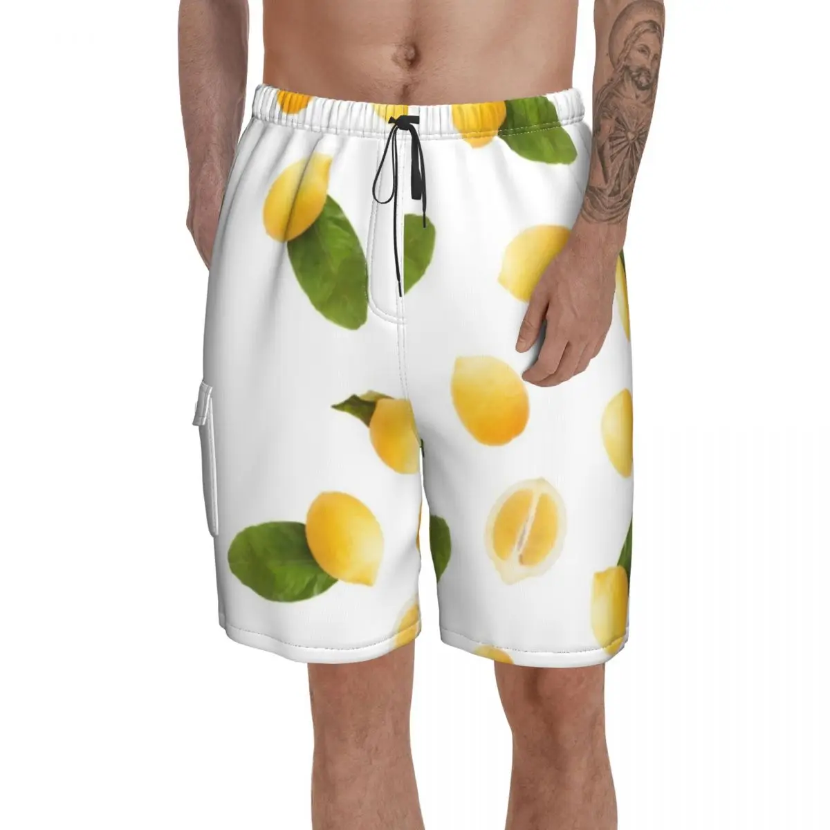 Lemon Board Shorts Swimming Trunks Polyester Men Bathing Pattern Swim
