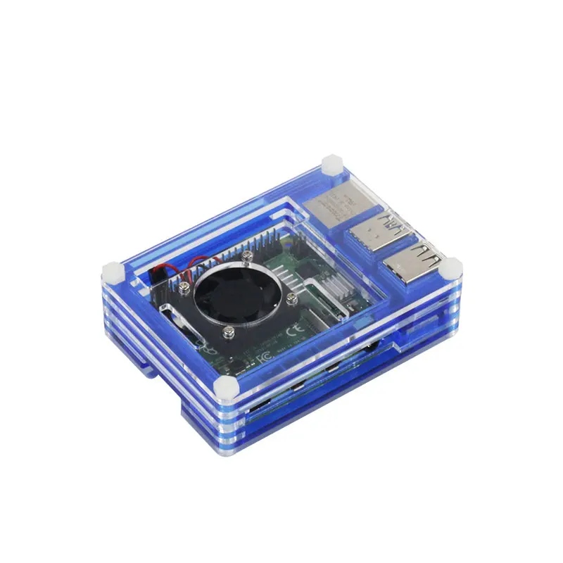 Blue Raspberry Pi 4 чехол ABS металлический акриловый чехол с охлаждающим вентилятором для RPi 4 Модель B - Цвет: Blue