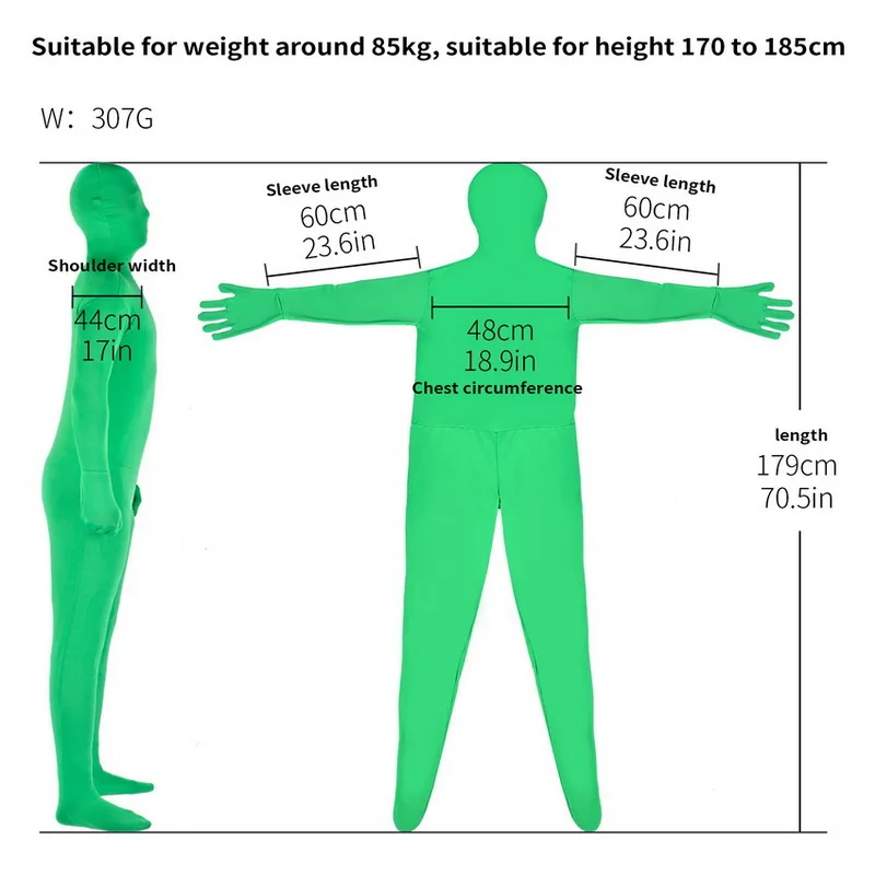 Terno de Tela Verde Chroma Key Cosplay Trajes Tiktok Backdrop Filme de Vídeo Efeito Invisível Elástico Bodysuit Apertado - Image 3