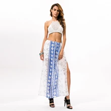 Пляжное платье в стиле бохо африканская Женская длинная юбка модный принт Сплит юбка для женщин