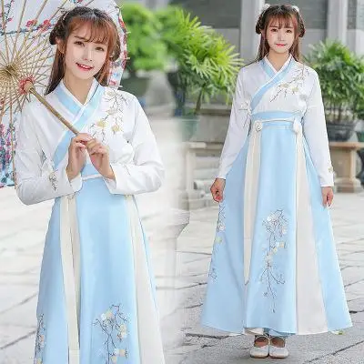Улучшается ежедневно носить студенческий костюм hanfu Женский весенне-осенний Хан элемент перекрестное платье подбородок юбка танцевальные костюмы - Цвет: Photo Color
