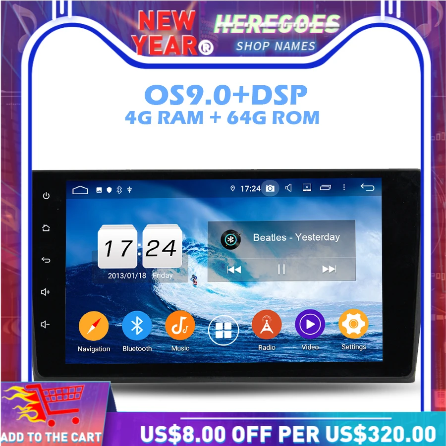 IPS DSP Android 9 0 4 Гб ОЗУ 64 ПЗУ 8 ядерный автомобильный DVD плеер Wifi Bluetooth 2 RDS радио GPS карта