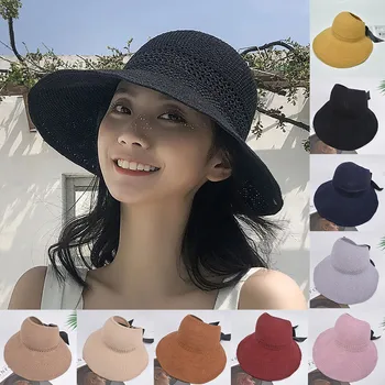 

New Product Straw Hats Ma'am Leisure Go On A Journey Bow Straw Hat Outdoors On Vacation Sunscreen Will Eaves Sun Hat 2020