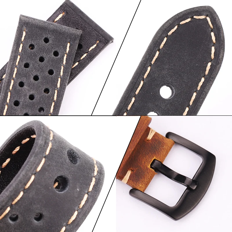 Cowhide Watchbands 20mm 22mm Genuine Leather Vintage Wrist Strap Belt For Samsung Galaxy Watch 46mm Bracelet