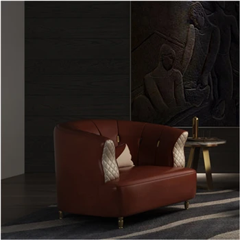 

Modern Living Room simple Nordic Style contrast color single leather lazy Sofas with Christmas pillow