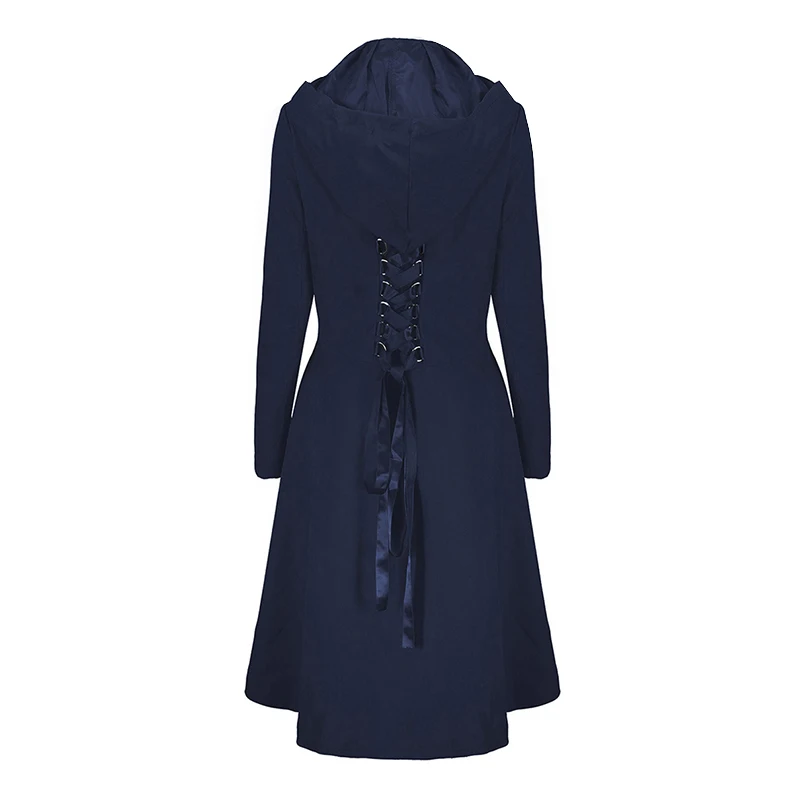 Joineles плюс размер паровой панк готический длинный фрак Женская куртка со шнуровкой с капюшоном викторианское пальто ассиметричное Casaco Feminino