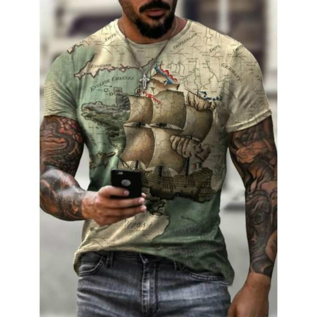 Men's T-Shirt European And American Fashion Marine Style Anchor 3D Printed Clothes Loose Large Size Quick-Drying T-Shirt