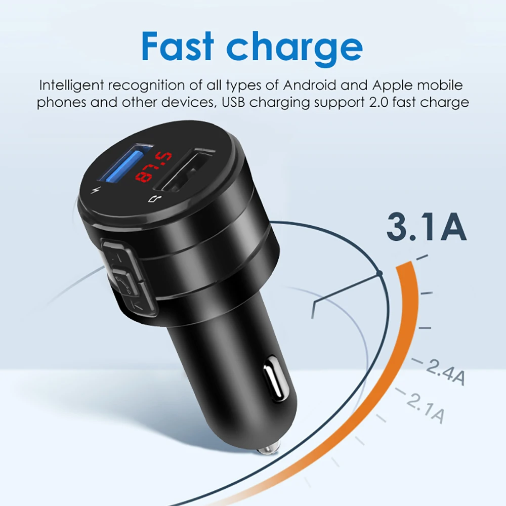 VicTsing FM Bluetooth Transmitter Car 3.1A Wireless AUX Transmitter Receiver MP3 Music Player Car Kit Radio Adapter Hands-Free (6)