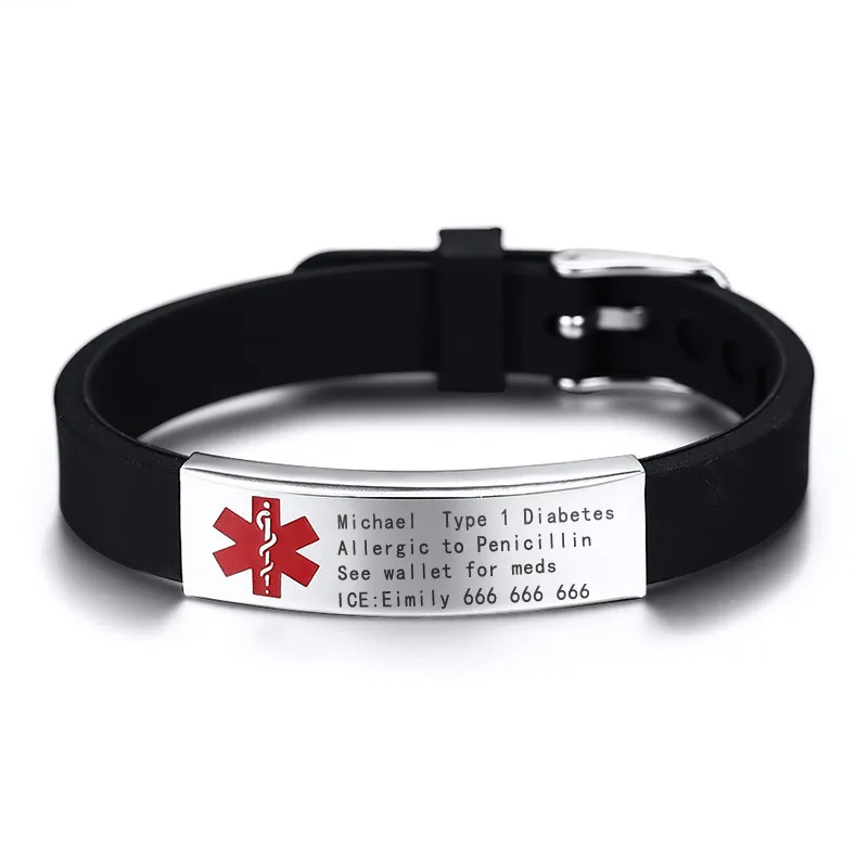 Free Engraving Medical Alert ID Bracelet DIABETES BLOOD ALLERGY ALZHEIMER'S