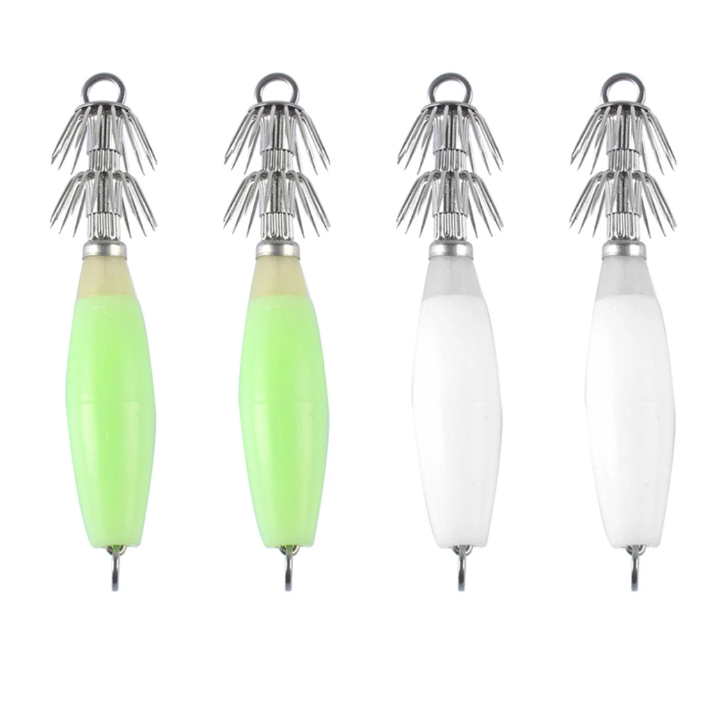 4pcs Squid Jigs Fishing Lures Hard Baits Saltwater Bass Jig Hook 2 Colors