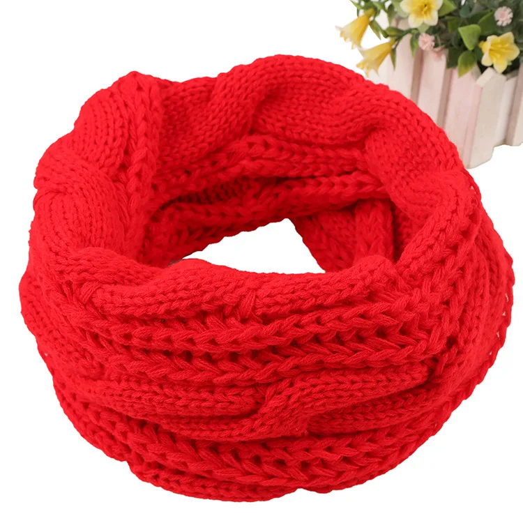 Для женщин шарф Для женщин вязаный снуд, шарф зимой до бесконечности шейный Круг кабель теплый мягкий шарф женский - Цвет: Red