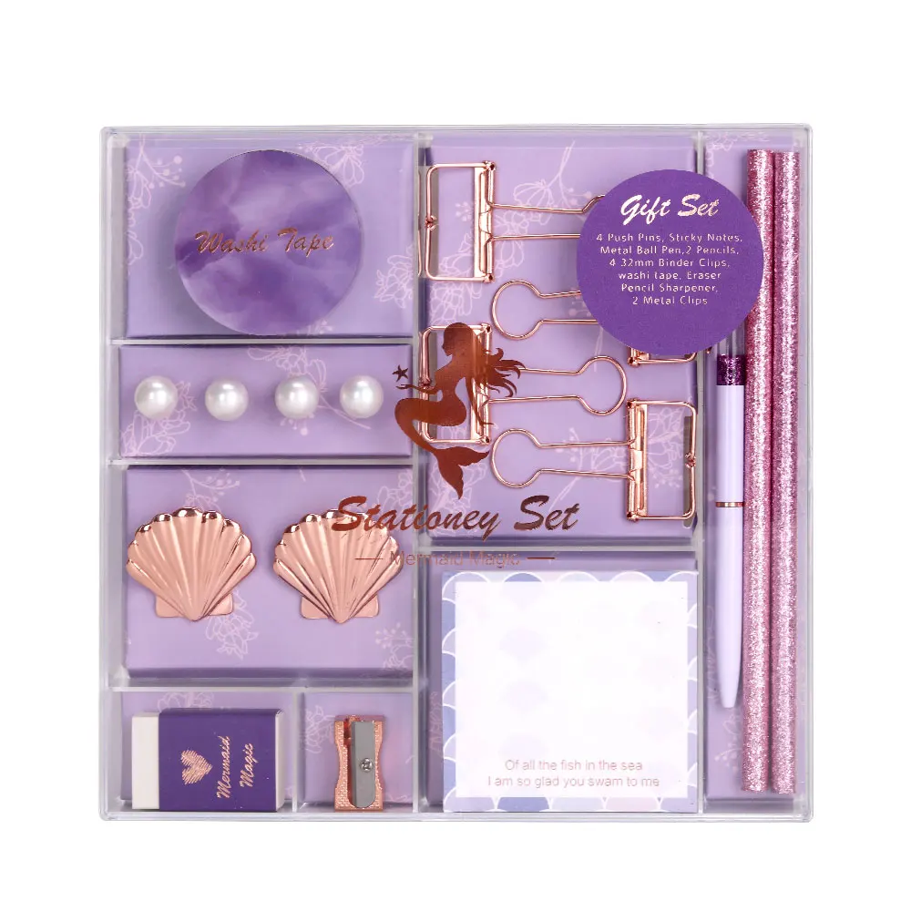 never-desktop-supplies-staacquering-kit-gift-set-purple-mermaid-series-hand-account-executive-tools-office-school-cute