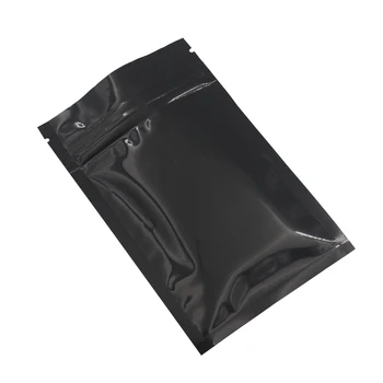 

Various Size Glossy Black Heat Sealable Food Storage Bags Flat Pouch Aluminum Foil Zip Lock Plastic Package Bag 100pcs