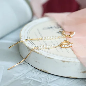 

LAMOON 925 Sterling Silver Drop Earring Freshwater Pearl Tassel Long Earrings S925 Silver 10K Gold Plated Fine Jewelry LMEI049