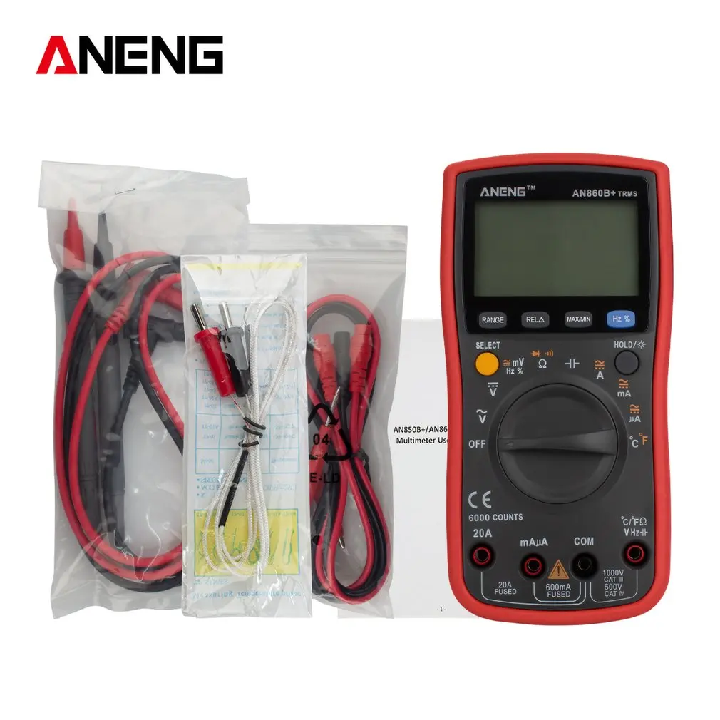 

ANENG Digital LCD Multimeter AC/DC Voltmeter Ammeter Auto Range Diode Ohm Freq Capacitance Temp Tester Ture RMS with line