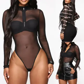

Sexy Women Bodysuit Bodycon Jumpsuit Romper Leotard Tops Playsuit Long Sleeve