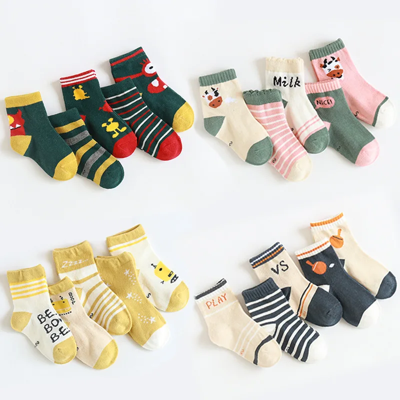 Daivsxicai/зимние носки для малышей; теплые хлопковые носки в полоску для детей; удобные дышащие детские носки без пятки; 5 пар/лот