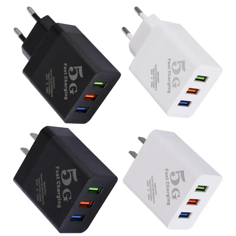 

3USB Interface 5V 2.4A EU / US Plug Mobile Phone Charging Plug Mobile Phone Charger For iPhone Samsung Xiaomi Huawei