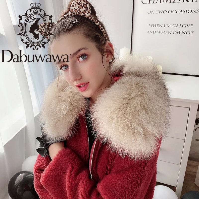 

Dabuwawa Women Sheep Fur Fox Collar Coat Long Sleeve Zipper Autumn Winter Female Warm Overcoat Soft Ladies Long Coats DN1DFR004