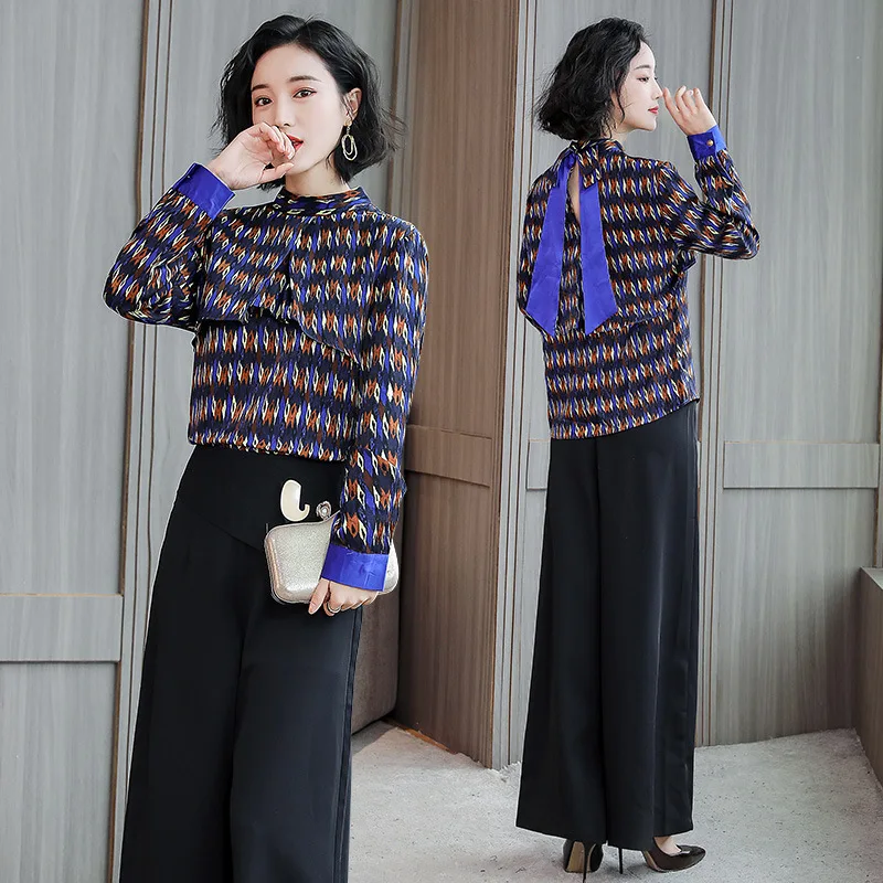 

2019 Spring Slimming Slim Fit Two-Piece Set Versatile Loose Pants Trend Simple Elegant Casual Long Sleeve-Style Set