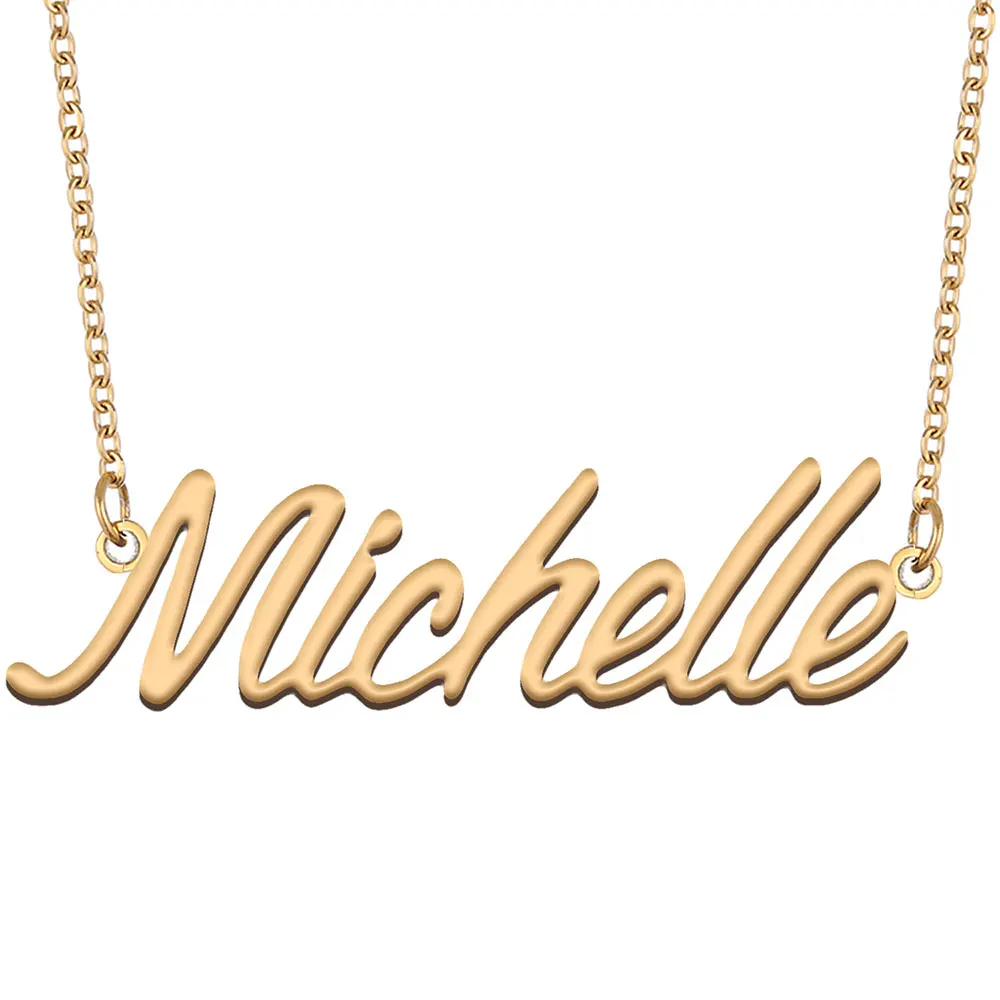 

Michelle Nameplate Necklace Personalized Women Stainless Steel Jewelry Gold Plated Name Pendant Femme Mothers Girlfriend Gift