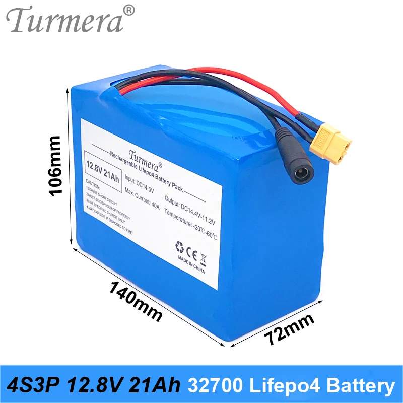 Turmera 32700 Lifepo4 Battery Pack 4S3P 12.8V 21Ah with 4S 40A Balanced BMS for Electric Boat and Uninterrupted Power Supply 15