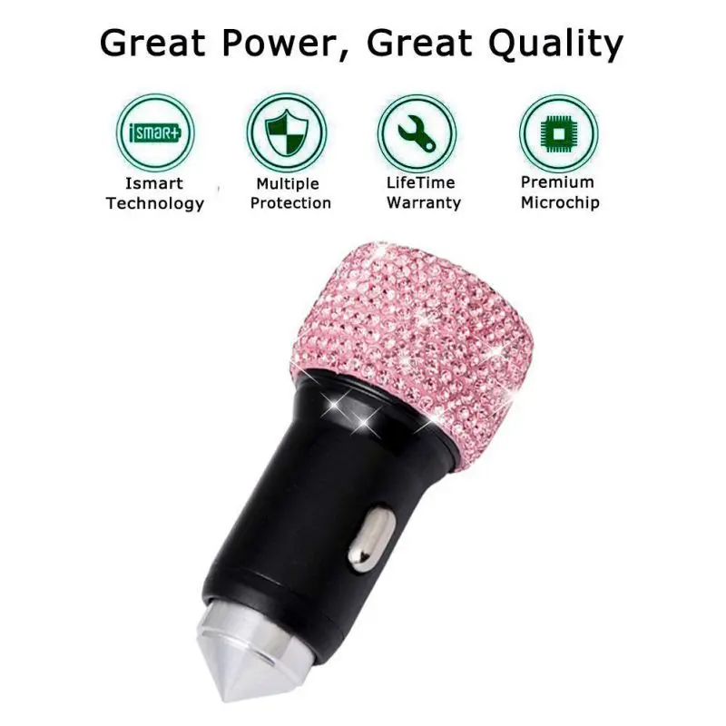 Автомобильное зарядное устройство с двумя usb-портами для мобильного телефона, быстрая зарядка 3,1, Стразы ручной работы, украшение для автомобиля, адаптер для быстрой зарядки, 1 шт